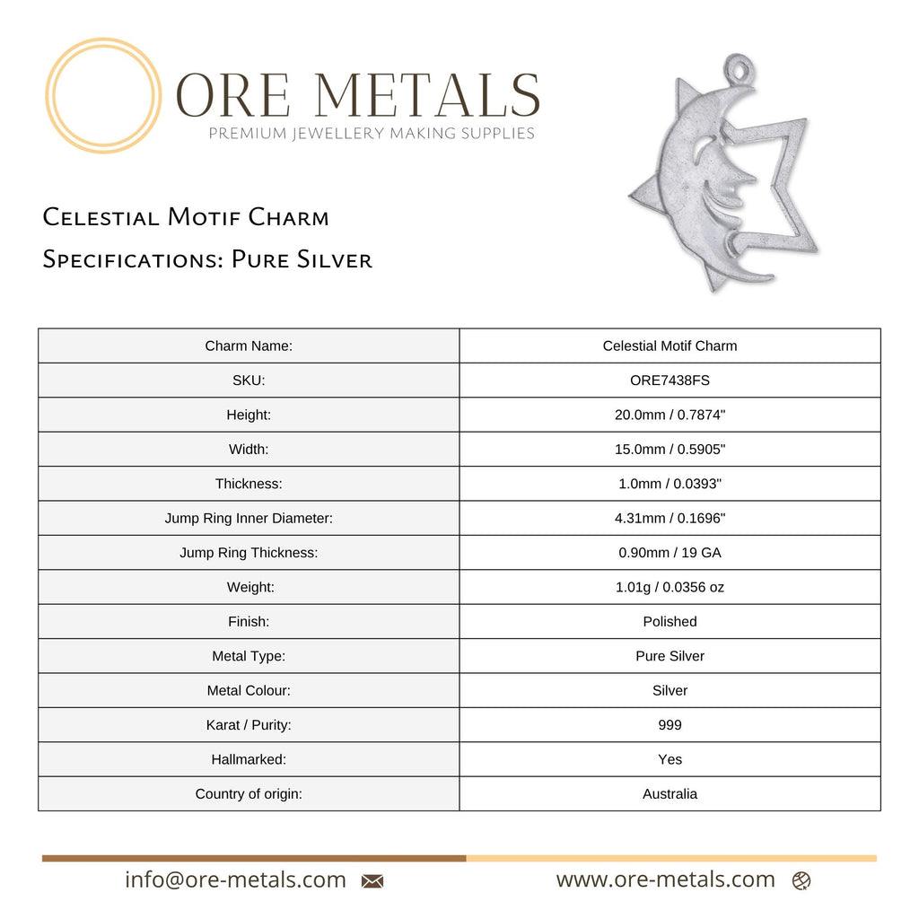 999 Pure Silver - Celestial Motif Charm