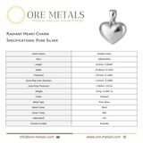999 Pure Silver - Radiant Heart Charm