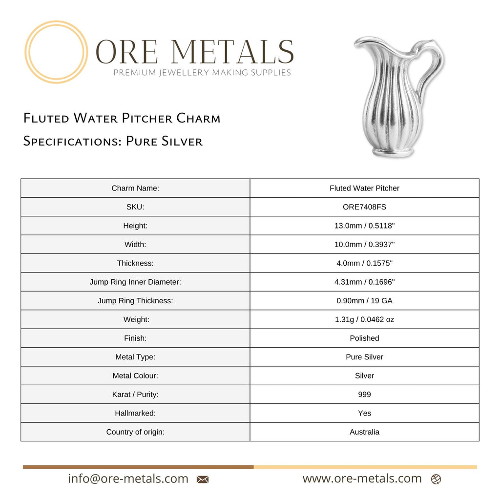 999 Pure Silver - Fluted Water Pitcher Charm