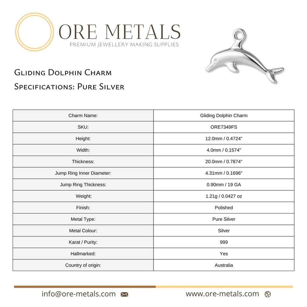 999 Pure Silver - Gliding Dolphin Charm