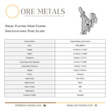 999 Pure Silver - Angel Playing Harp Charm