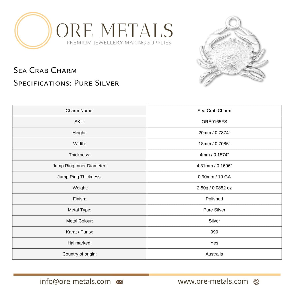 999 Pure Silver - Sea Crab Charm
