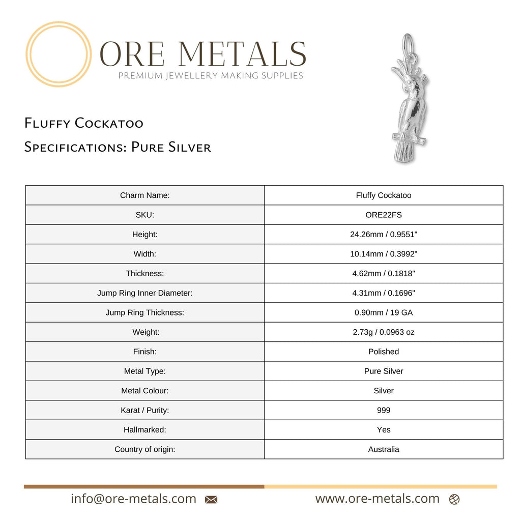 999 Pure Silver - Fluffy Cockatoo Charm