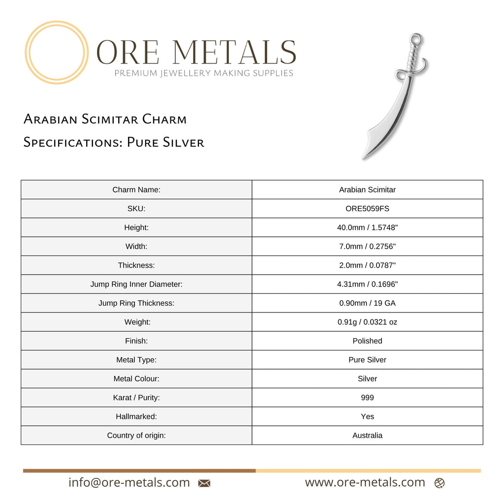999 Pure Silver - Arabian Scimitar Charm