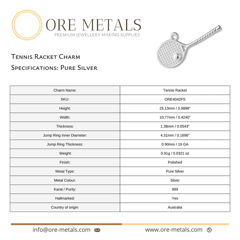 999 Pure Silver - Tennis Racket Charm
