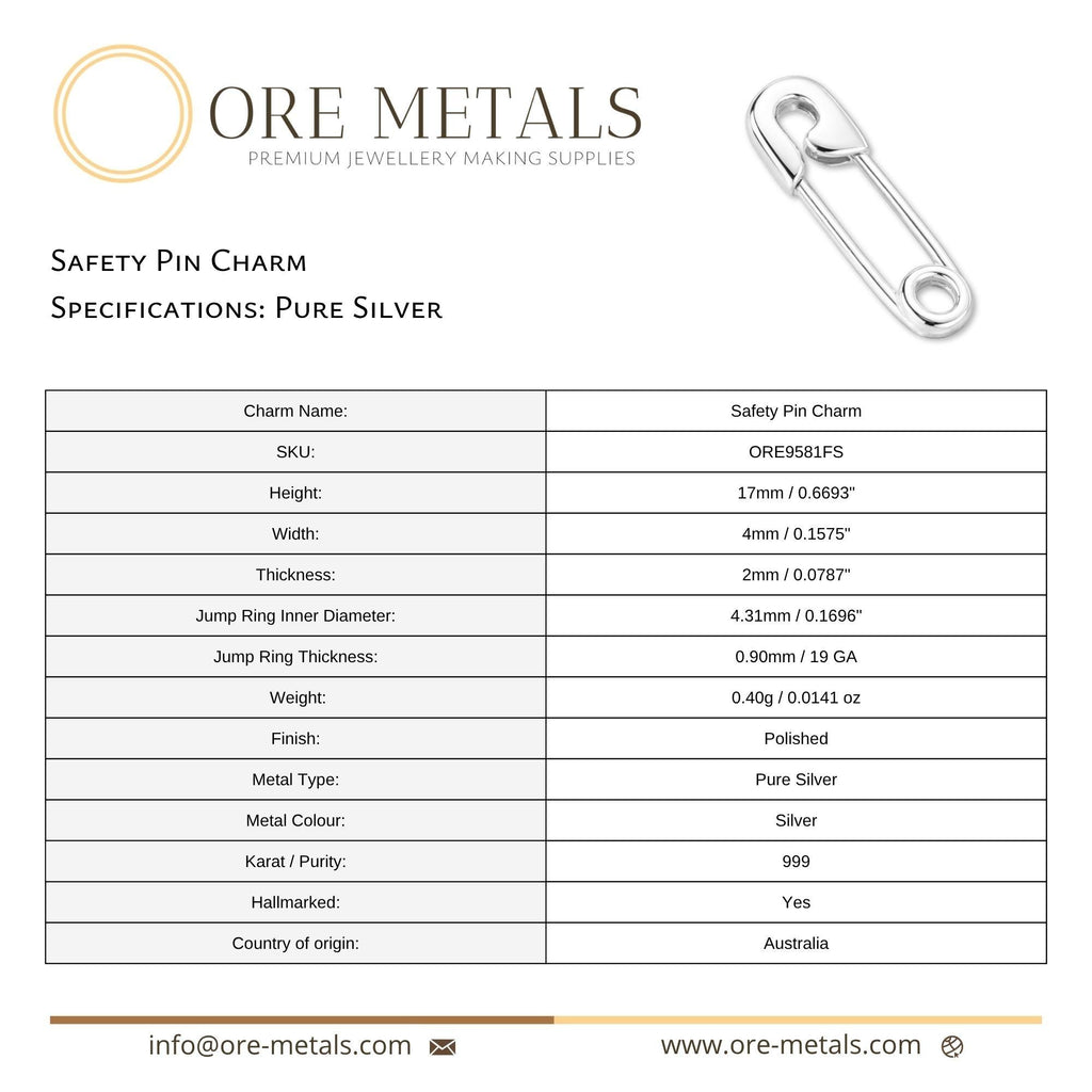 999 Pure Silver - Safety Pin Charm