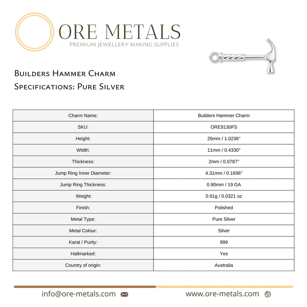 999 Pure Silver - Builders Hammer Charm