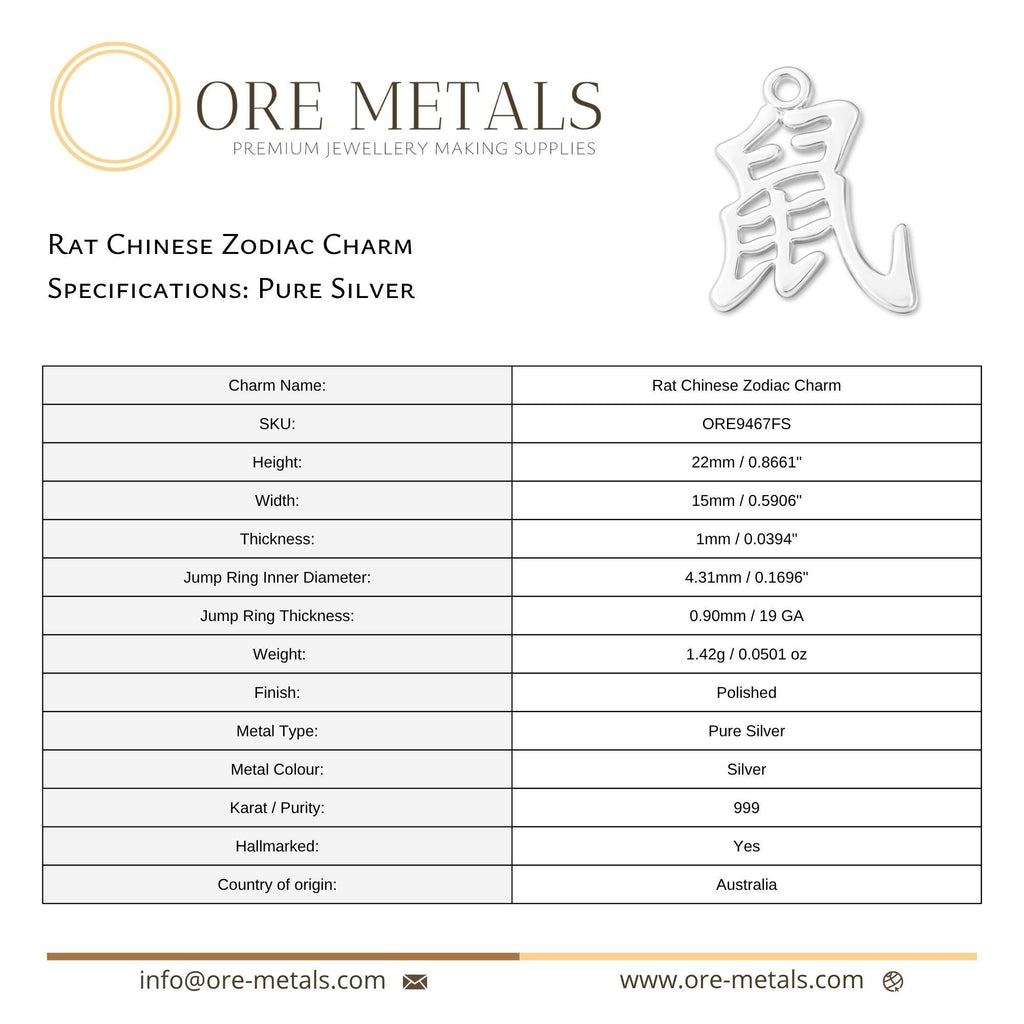 999 Pure Silver - Rat Chinese Zodiac Charm
