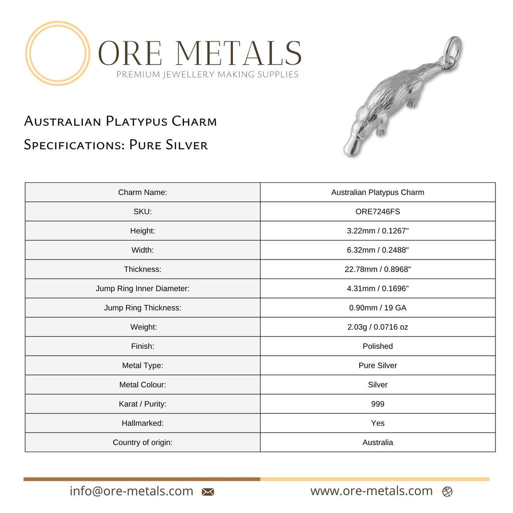 999 Pure Silver - Australian Platypus Charm