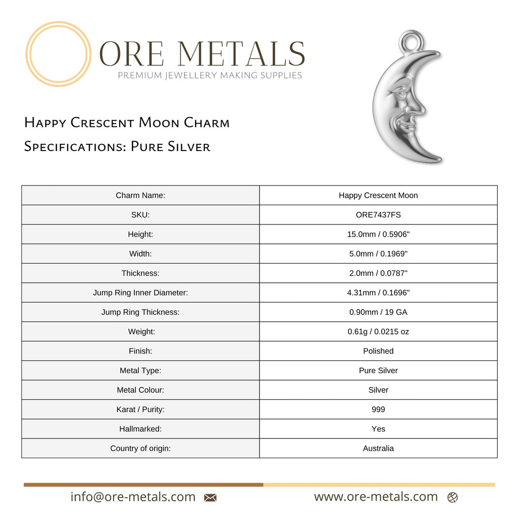 999 Pure Silver - Happy Crescent Moon Charm