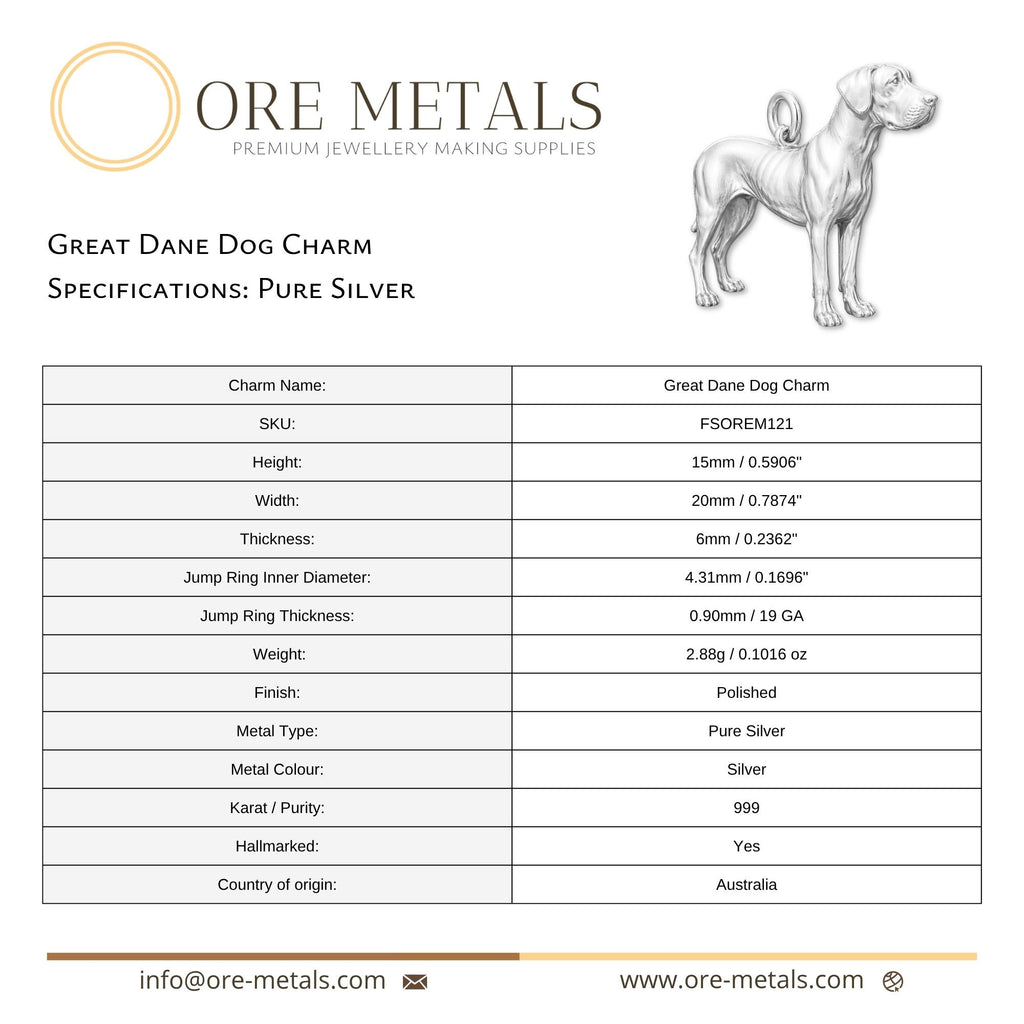 999 Pure Silver - Great Dane Dog Charm