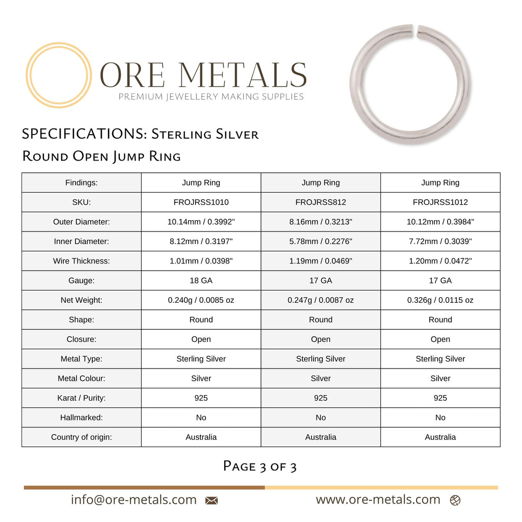 925 Sterling Silver - Round Open Jump Rings