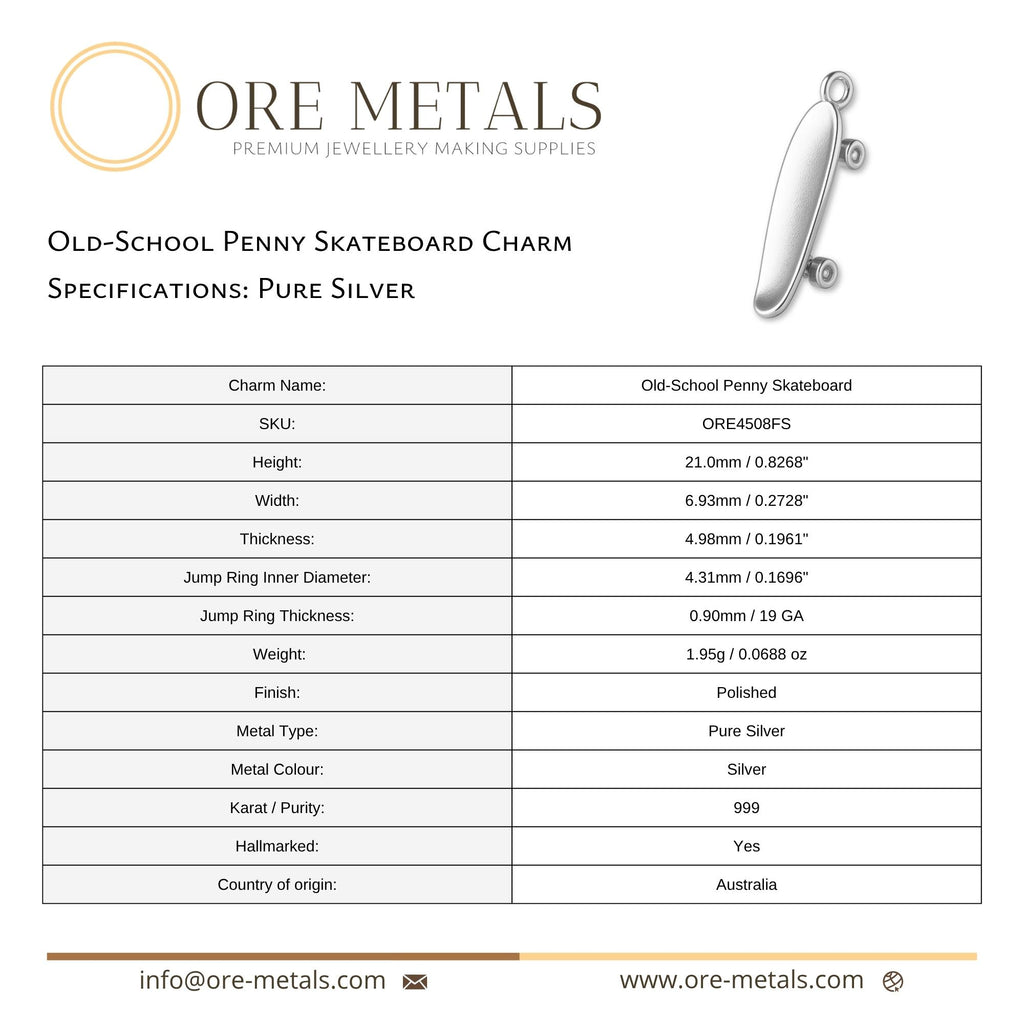 999 Pure Silver - Old-school Penny Skateboard Charm