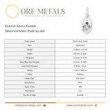 999 Pure Silver - Classic Skull Charm
