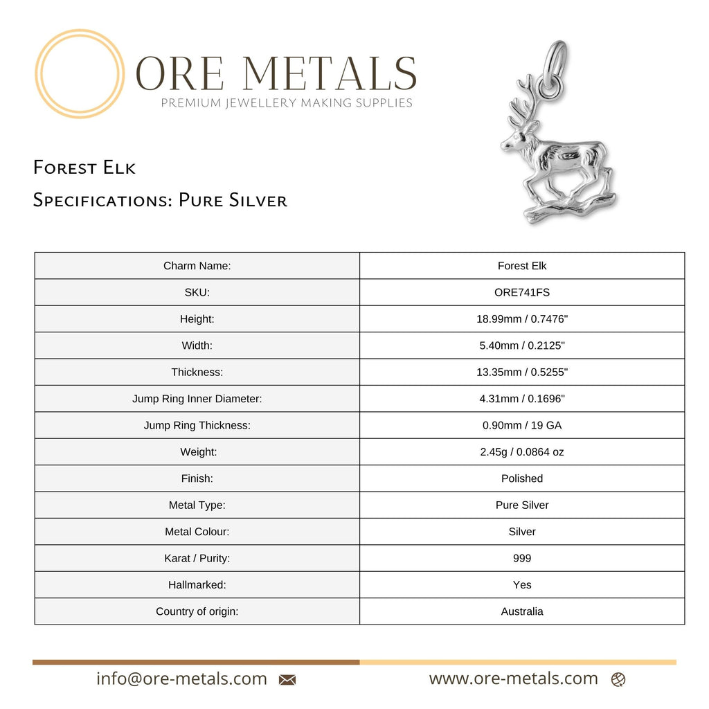 999 Pure Silver - Forest Elk Charm