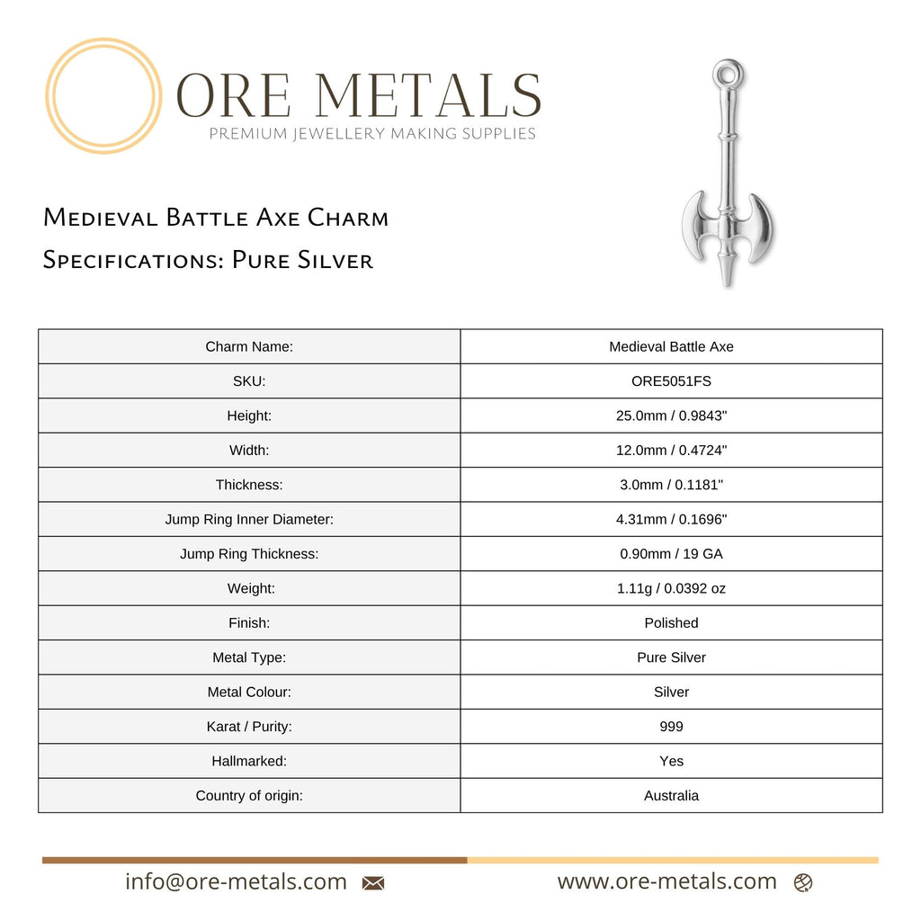 999 Pure Silver - Medieval Battle Axe Charm