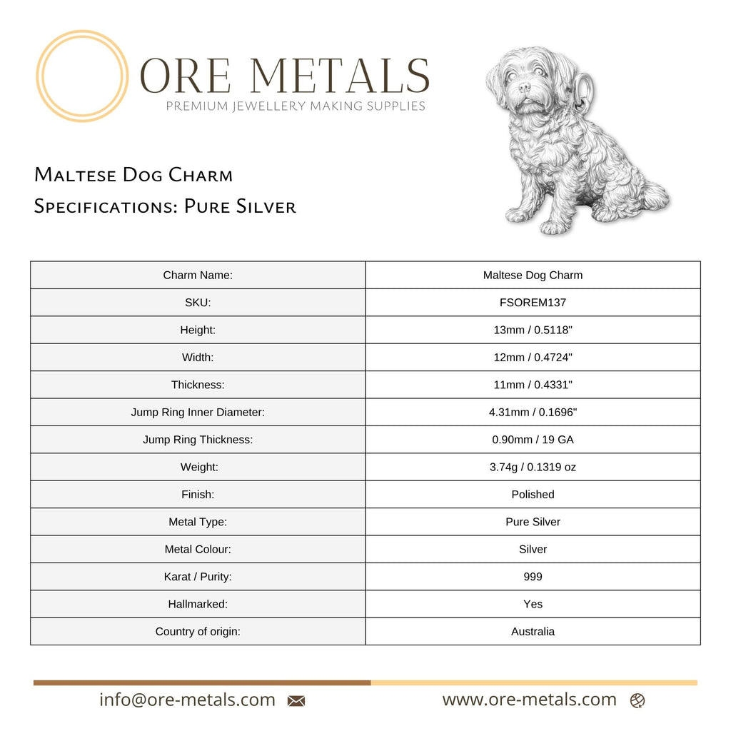 999 Pure Silver - Maltese Dog Charm