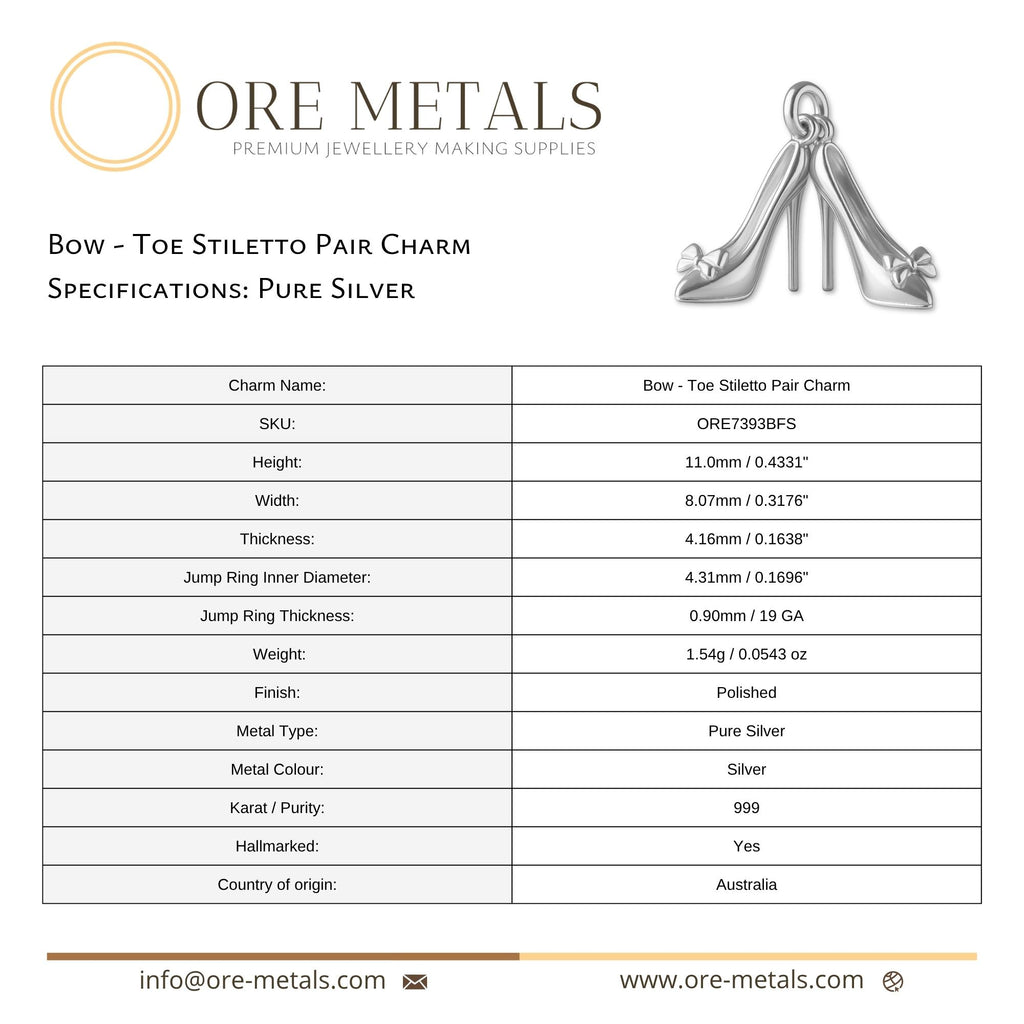 999 Pure Silver - Bow Toe Stiletto Pair Charm