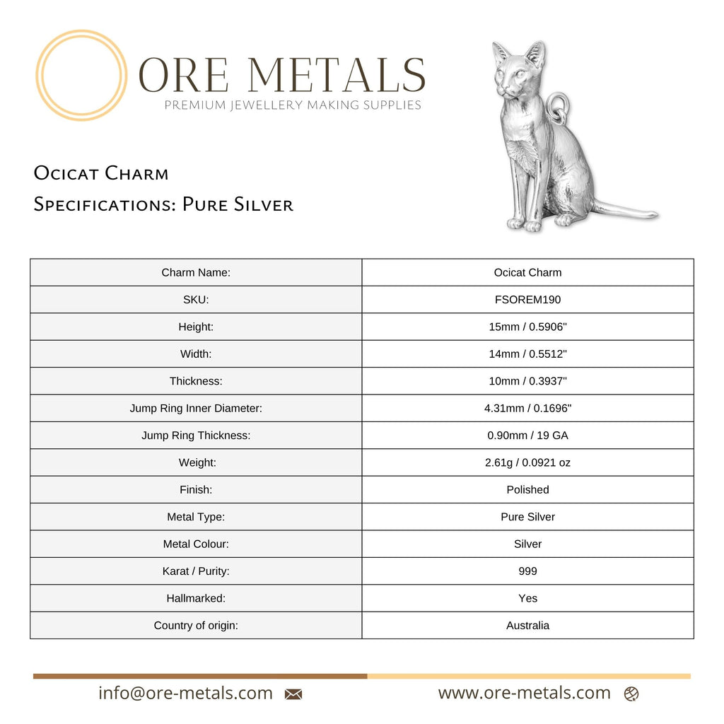 999 Pure Silver - Ocicat Cat Charm