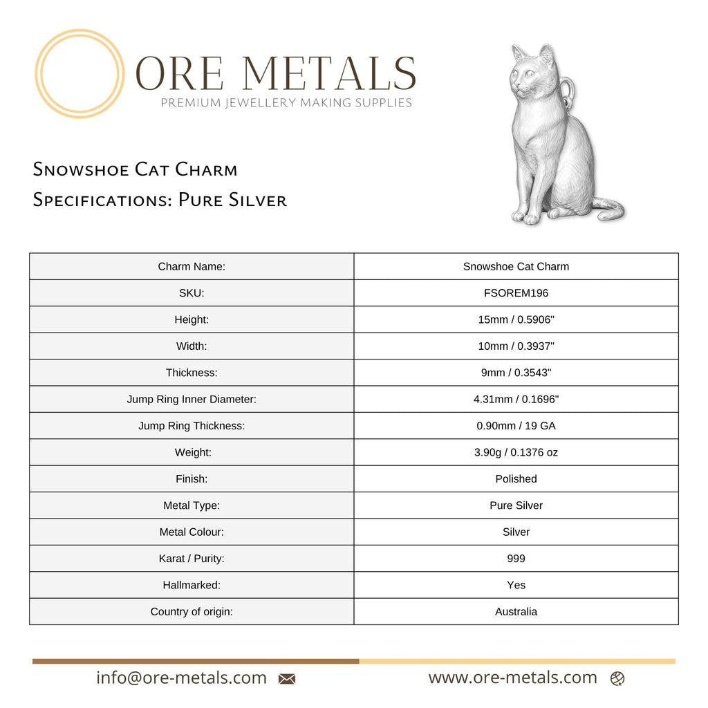 999 Pure Silver - Snowshoe Cat Charm