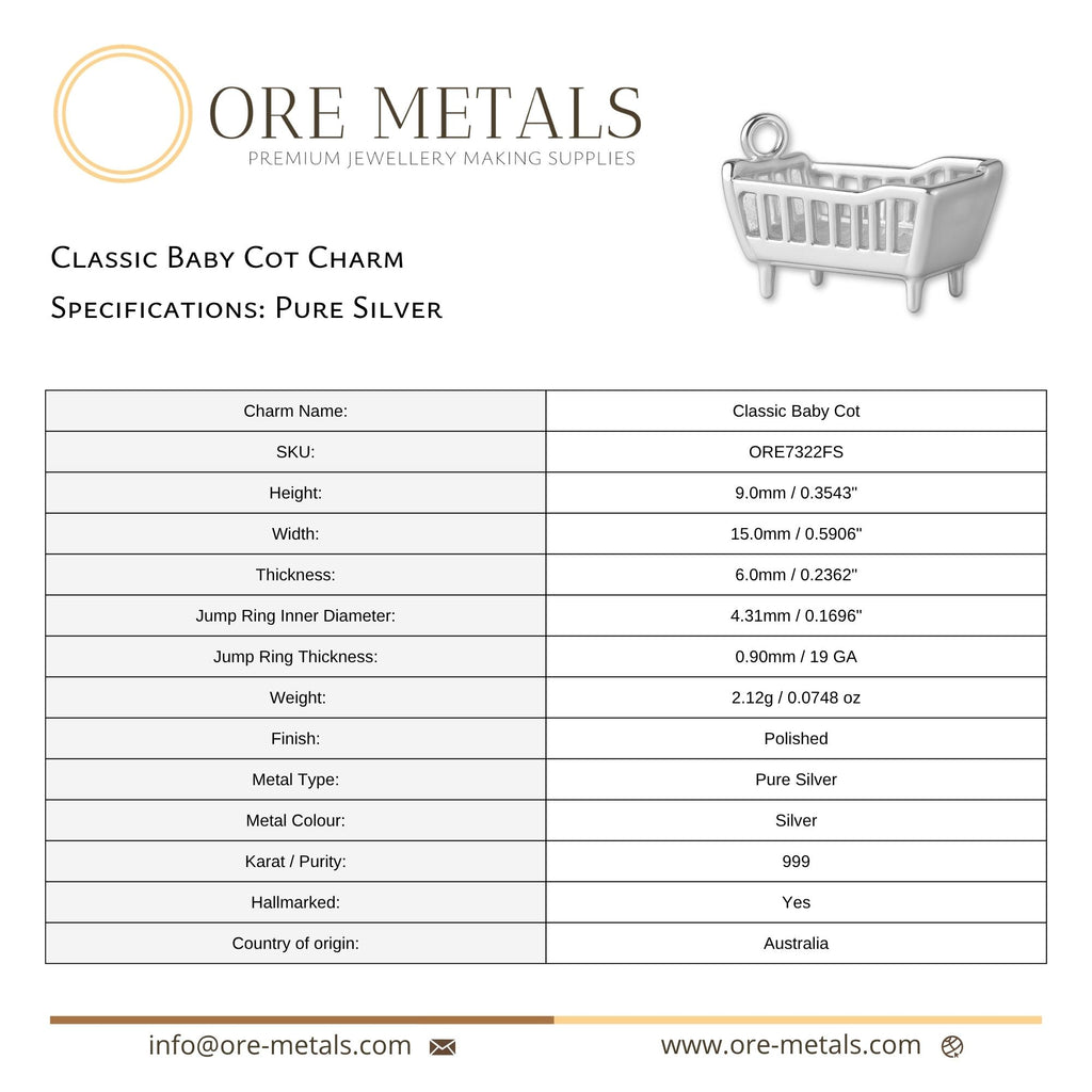 999 Pure Silver - Classic Baby Cot Charm