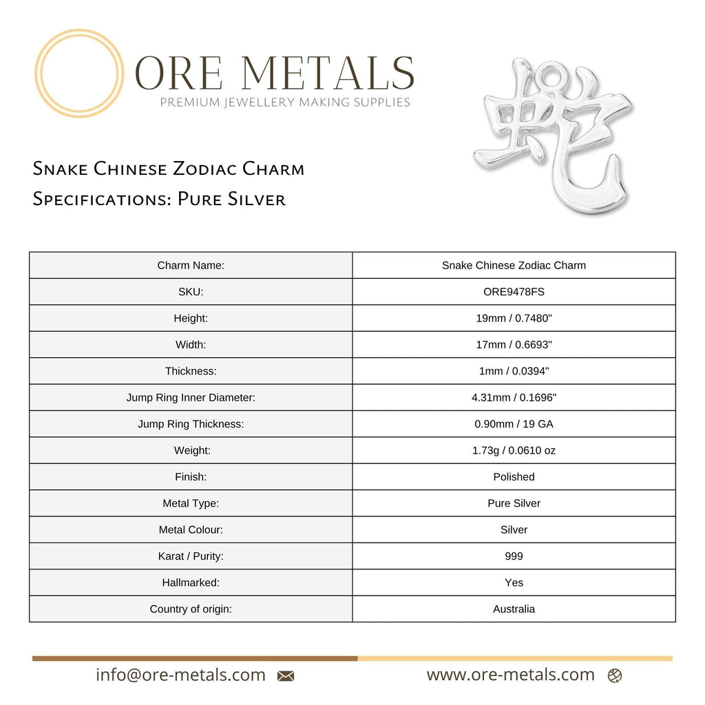 999 Pure Silver - Snake Chinese Zodiac Charm