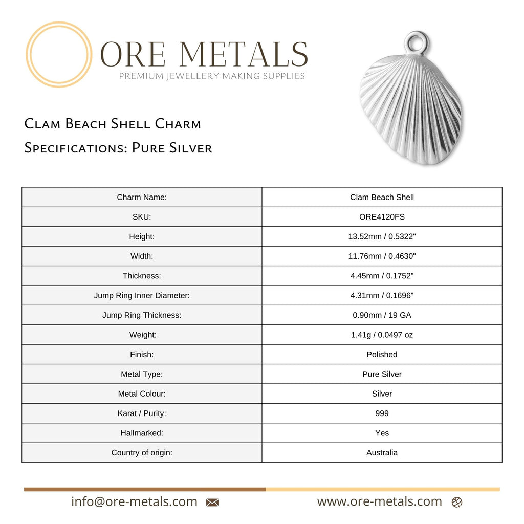 999 Pure Silver - Clam Beach Shell Charm