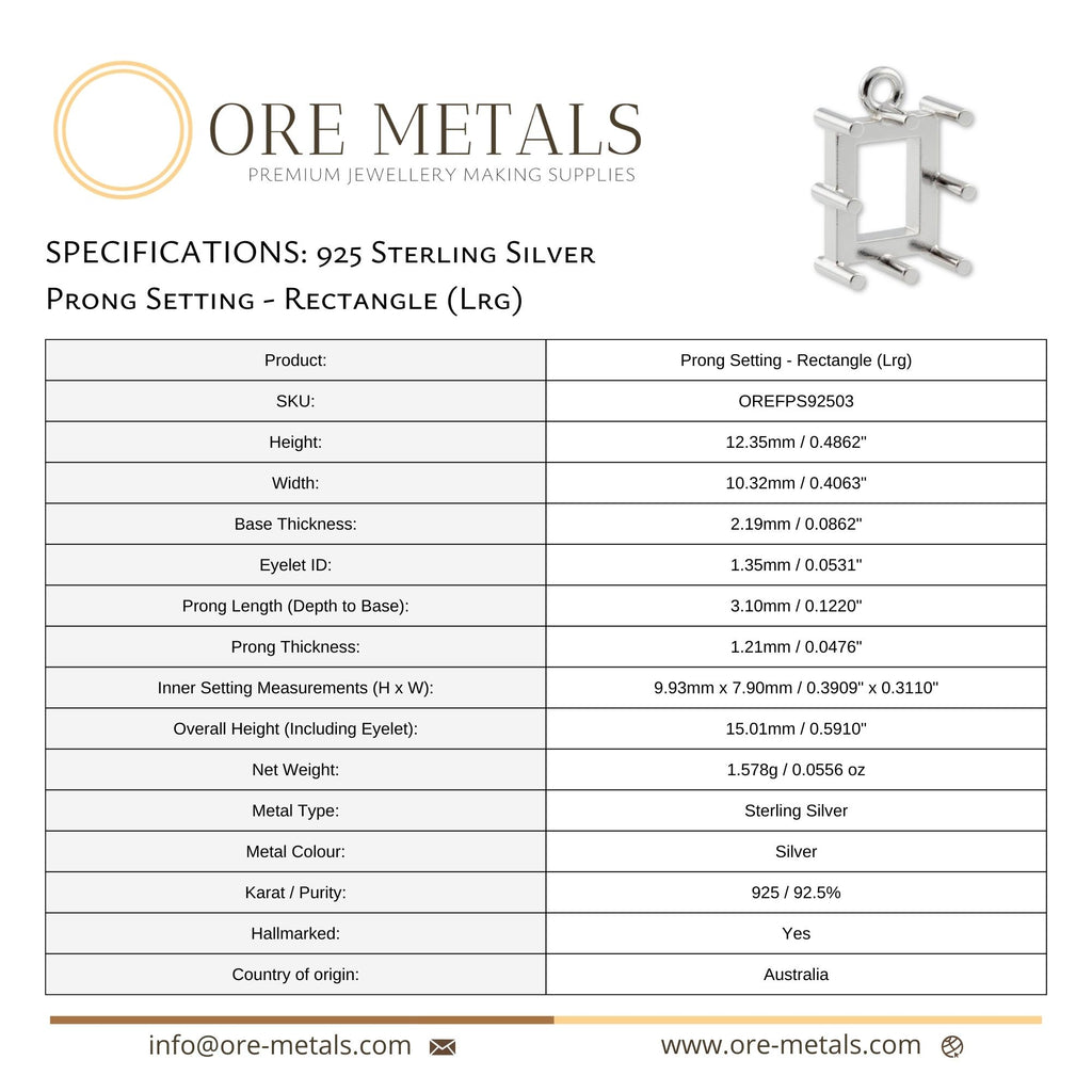 925 Sterling Silver - Rectangle Prong Setting