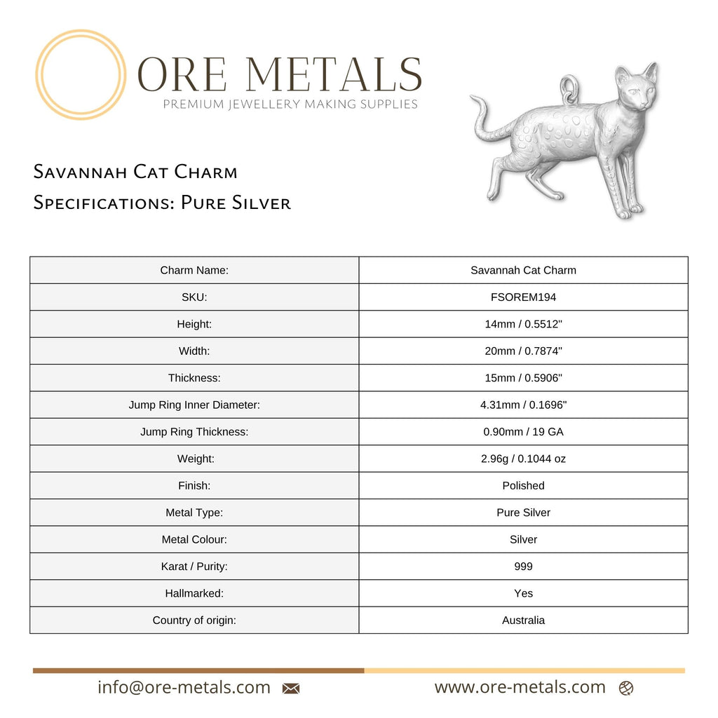 999 Pure Silver - Savannah Cat Charm