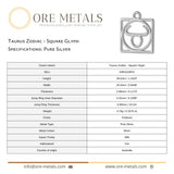 999 Pure Silver - Taurus Zodiac Square Charm
