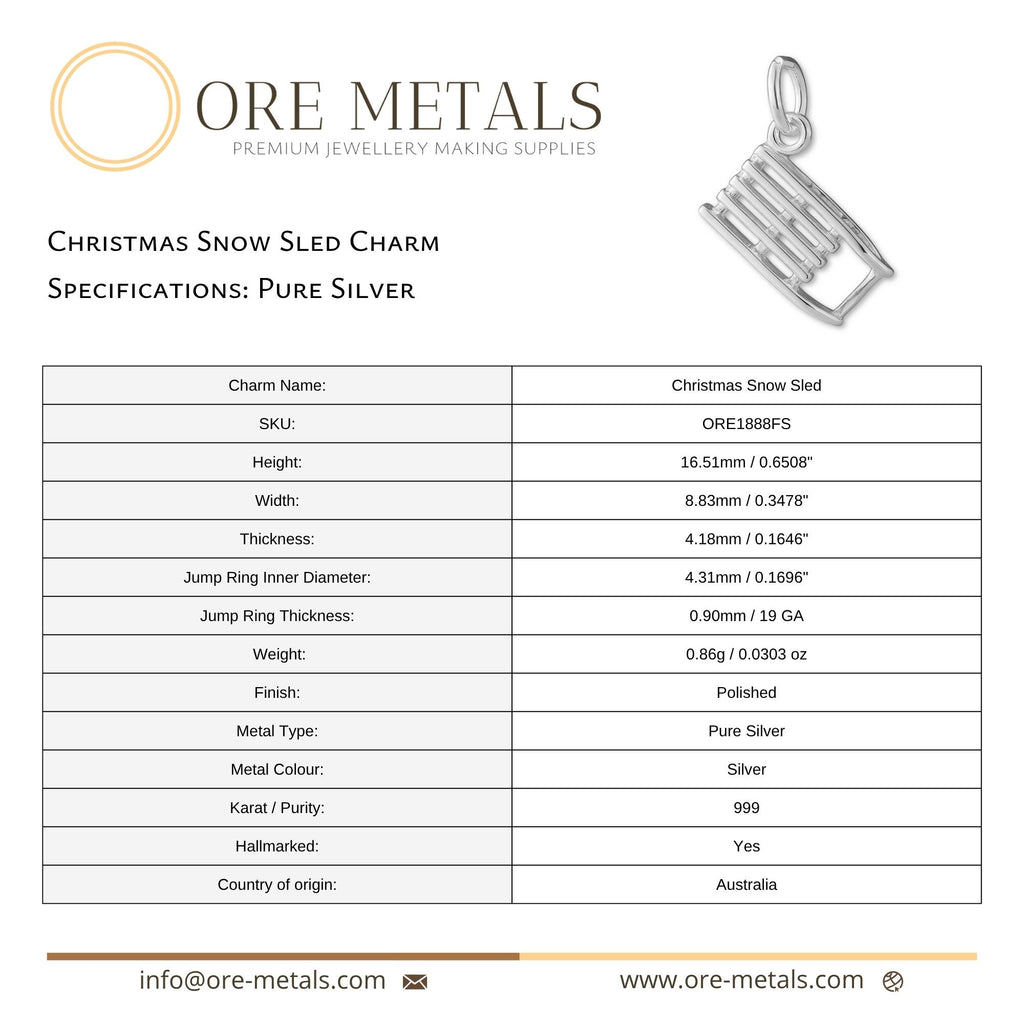 999 Pure Silver - Christmas Snow Sled Charm