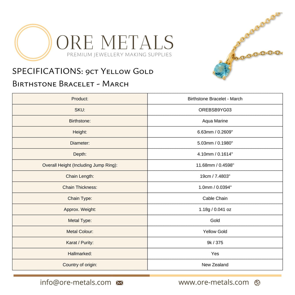 9ct Yellow Gold | Aquamarine - March Birthstone Bracelet