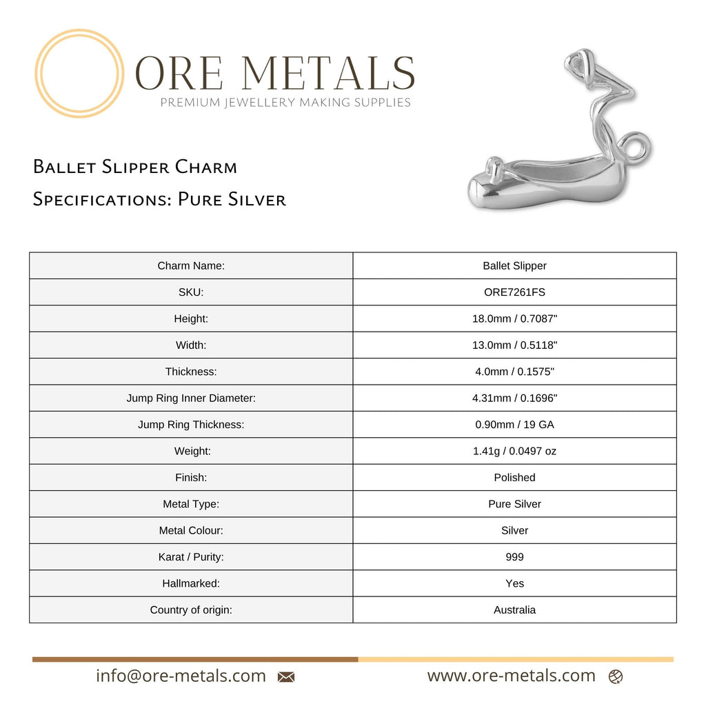 999 Pure Silver - Ballet Slipper Charm