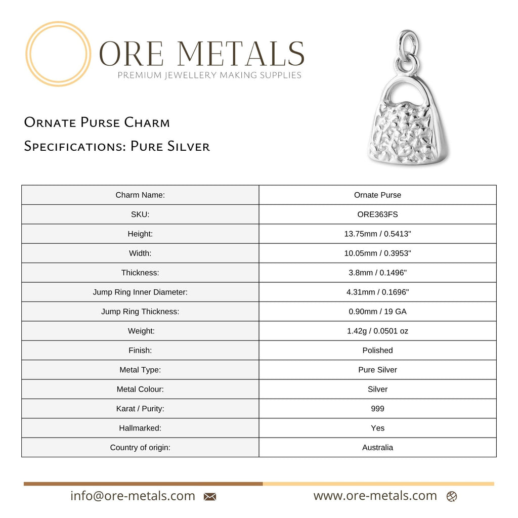 999 Pure Silver - Ornate Purse Charm