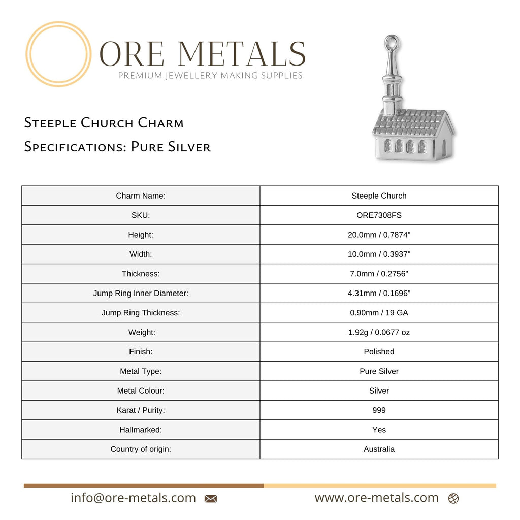 999 Pure Silver - Steeple Church Charm