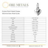 999 Pure Silver - Classic Puffy Heart Charm