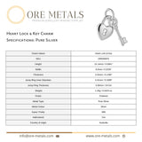 999 Pure Silver - Heart Lock & Key Charm