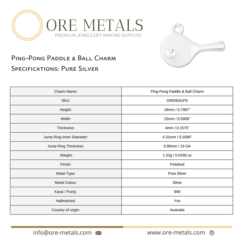 999 Pure Silver - Table Tennis Paddle Charm