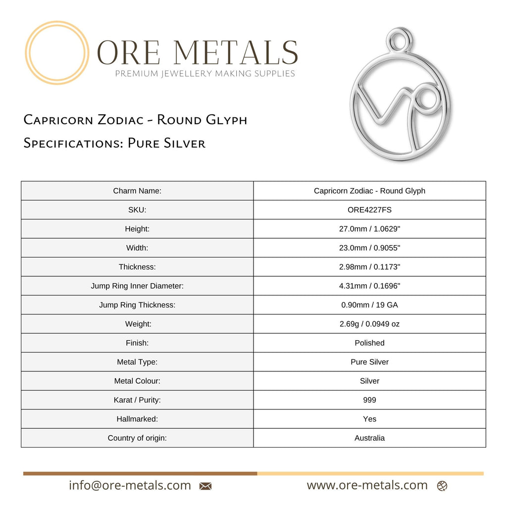 999 Pure Silver - Capricorn Zodiac Round Charm