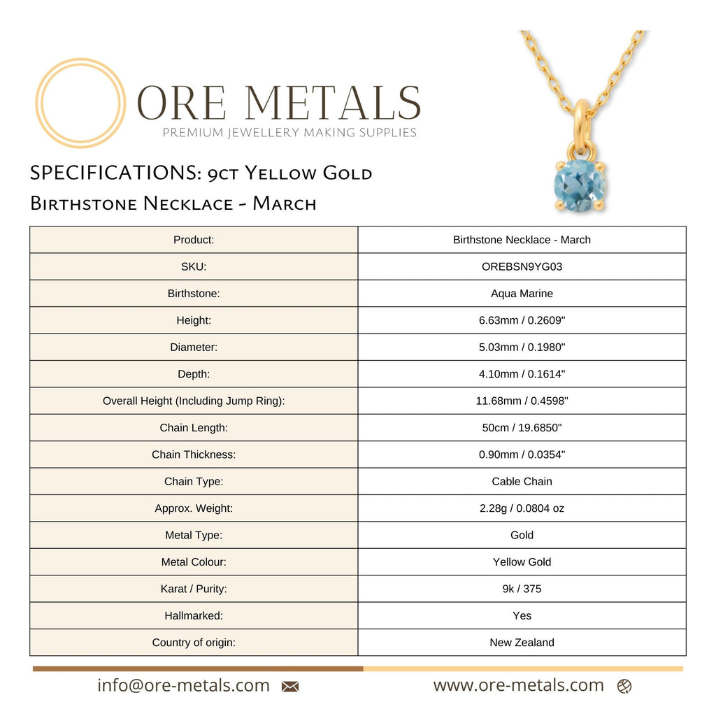 9ct Yellow Gold | Aquamarine - March Birthstone Necklace