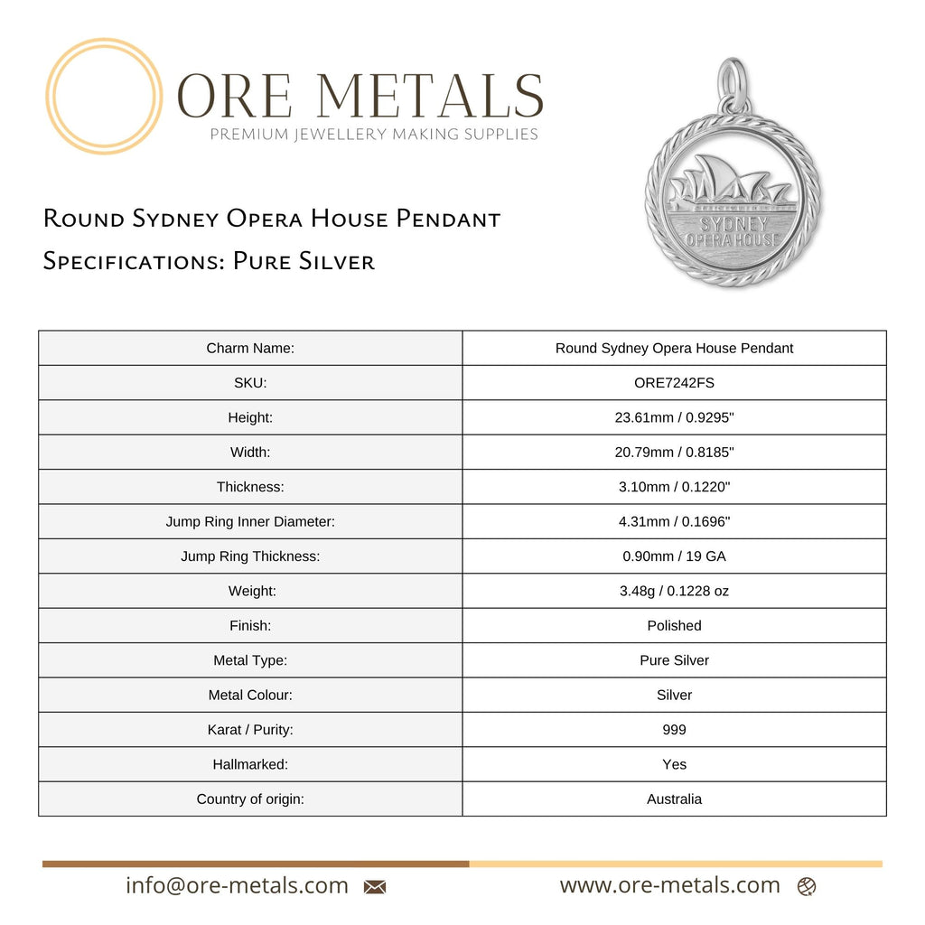 999 Pure Silver - Round Sydney Opera House Charm