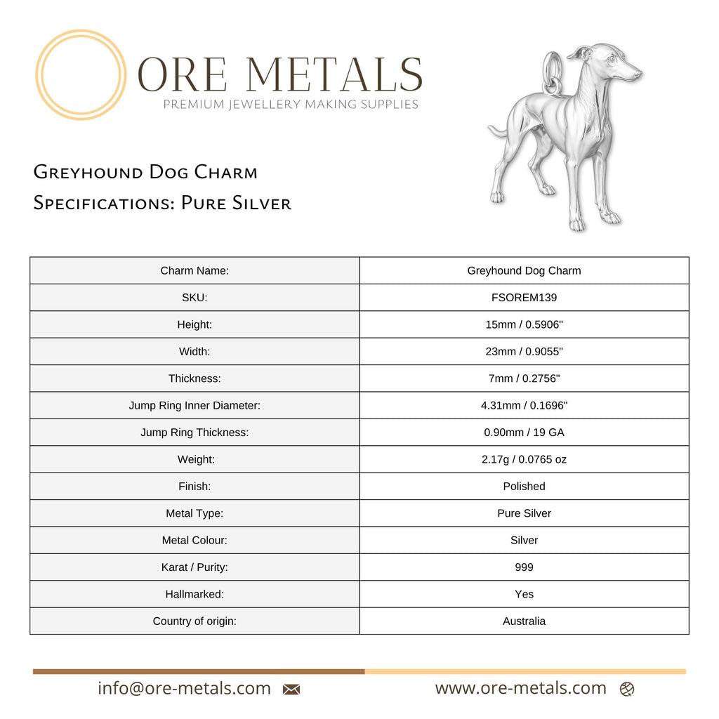 999 Pure Silver - Greyhound Dog Charm