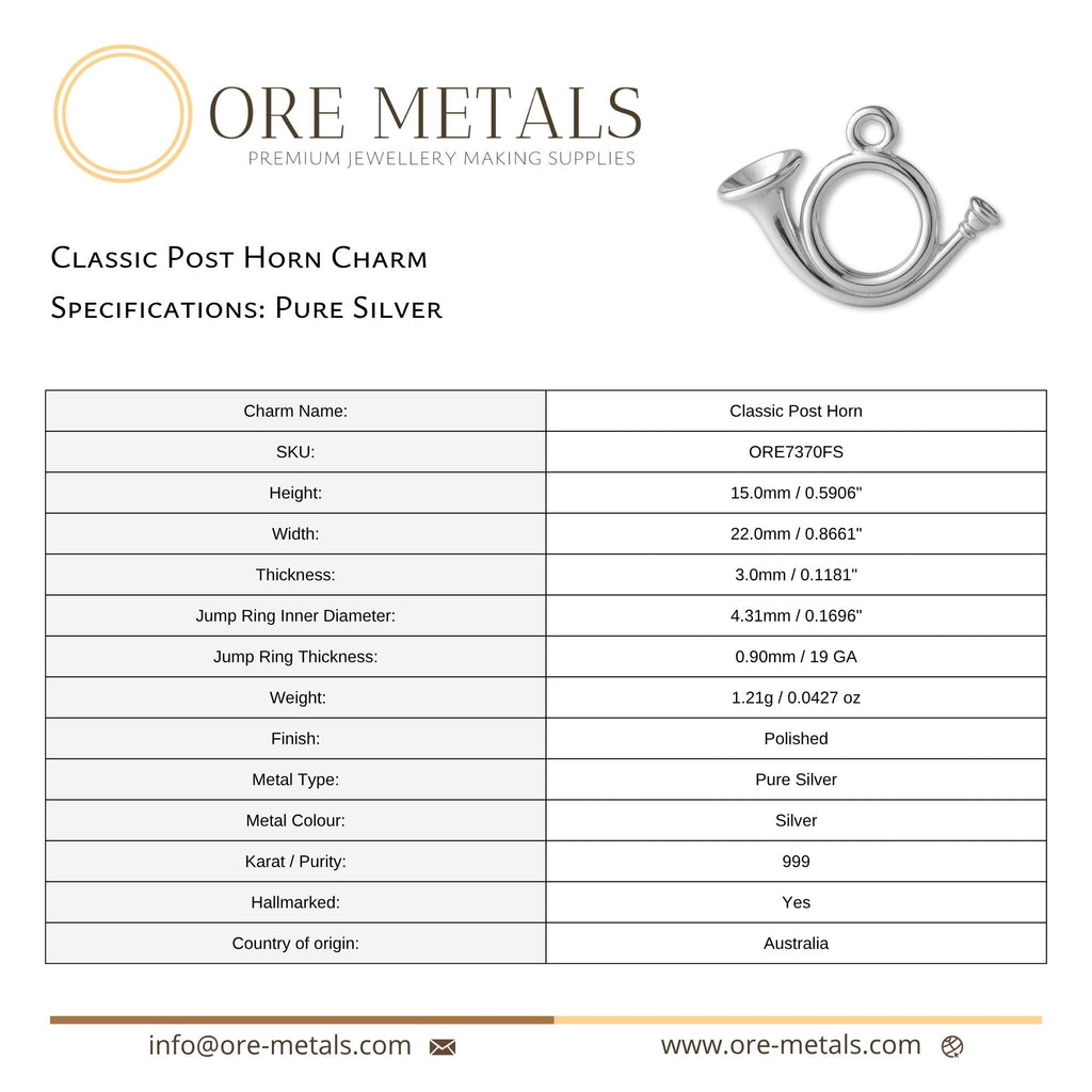 999 Pure Silver - Classic Post Horn Charm