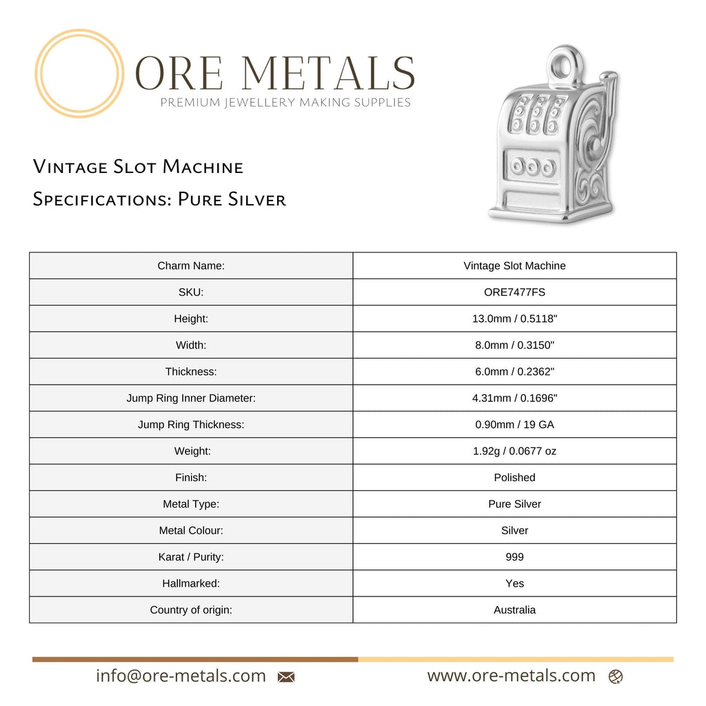 999 Pure Silver - Vintage Slot Machine Charm