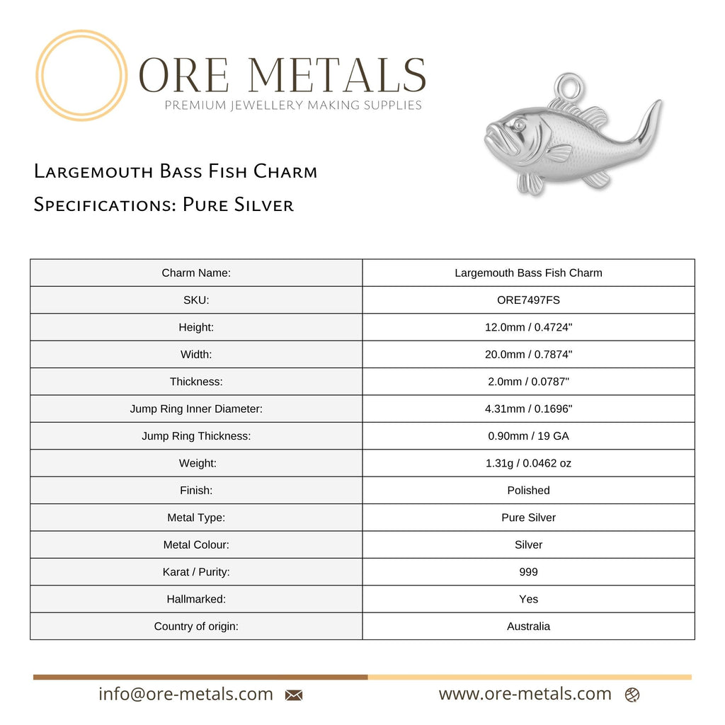 999 Pure Silver - Largemouth Bass Fish Charm