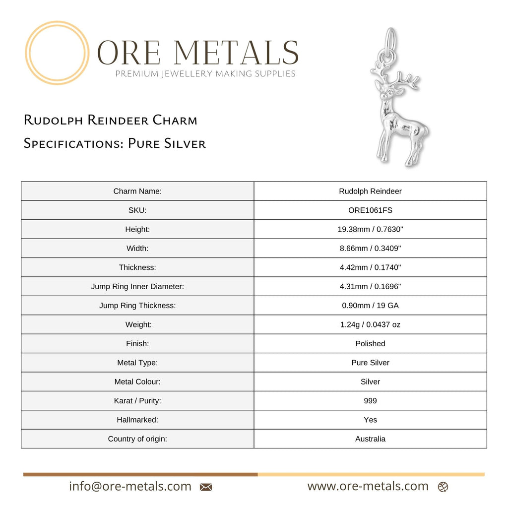 999 Pure Silver - Rudolph Reindeer Charm