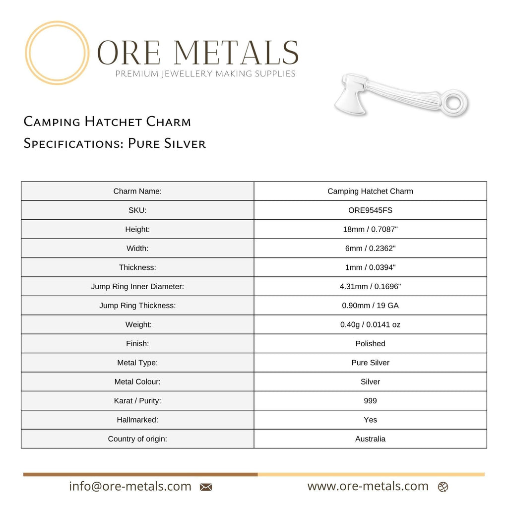 999 Pure Silver - Camping Hatchet Charm