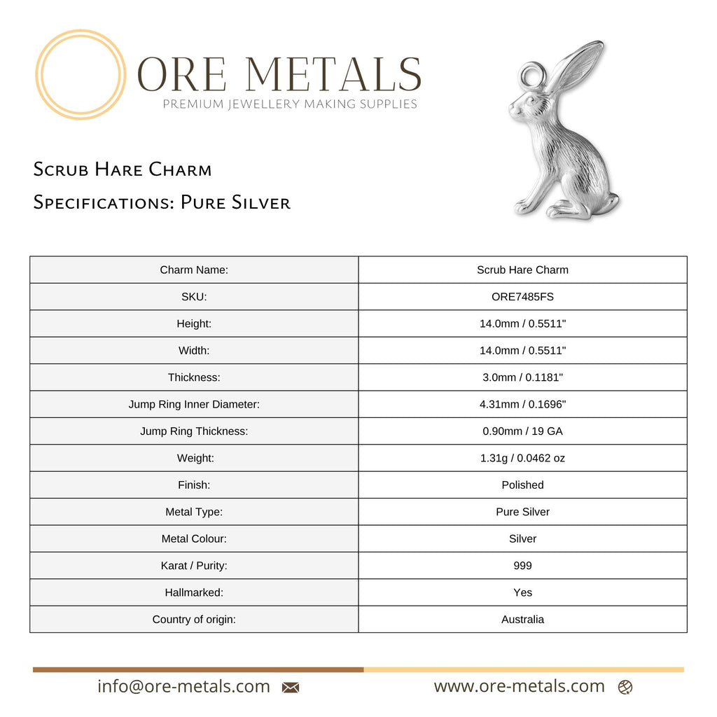 999 Pure Silver - Scrub Hare Charm