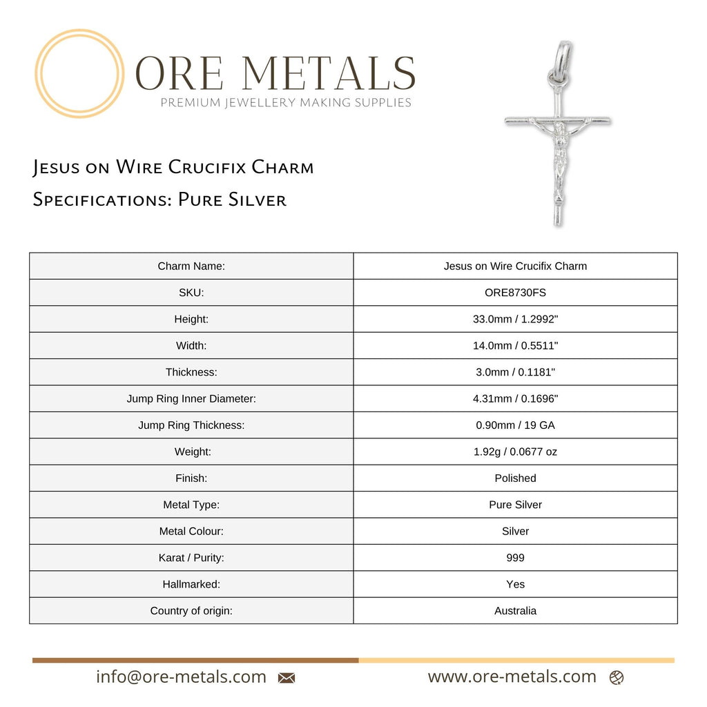 999 Pure Silver - Jesus on Wire Crucifix Charm