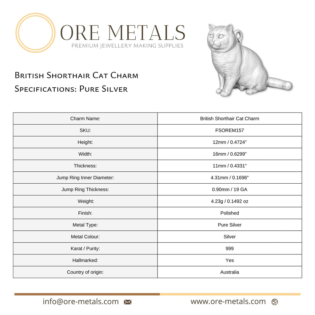 999 Pure Silver - British Shorthair Cat Charm
